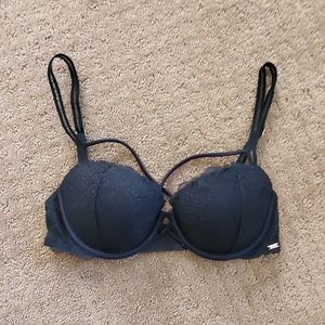 Black Embroidered Cage Push Up Bra- 34B
